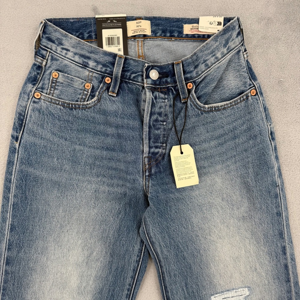 Levi's 501 '90s Selvedge Denim Light Wash Straight Leg Jeans Women's Sz W24 L30 - Picture 5 of 15